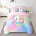thumbnail image 3 of Homewish Magic Unicorn Animal Bedding Comforter Set 7 Pieces, Dreamy Rainbow Print Full Bedding Set, Dreamy Fairy Tale Reversible Fitted Sheet Flat Sheet, Ultra Soft Bedroom Decor, 3 of 8