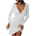 thumbnail image 1 of Vestido de manga larga sexy con costuras de lentejuelas sólidas para mujer Fridja nbo1357, 1 of 8