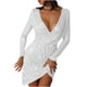 thumbnail image 1 of Vestido de manga larga sexy con costuras de lentejuelas sólidas para mujer Fridja nbo1360, 1 of 8