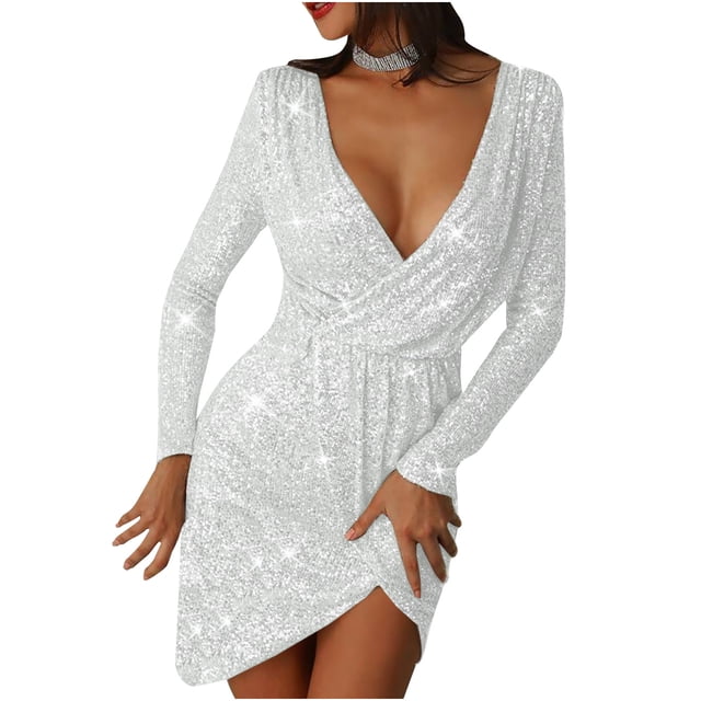 Vestido de manga larga sexy con costuras de lentejuelas sólidas para mujer Fridja nbo1357