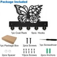 thumbnail image 3 of Llavero de pared de madera con diseño de mariposas y flores, 30 x 19 cm, con paisaje natural, color negro, con 5 ganchos de aleación., 3 of 9
