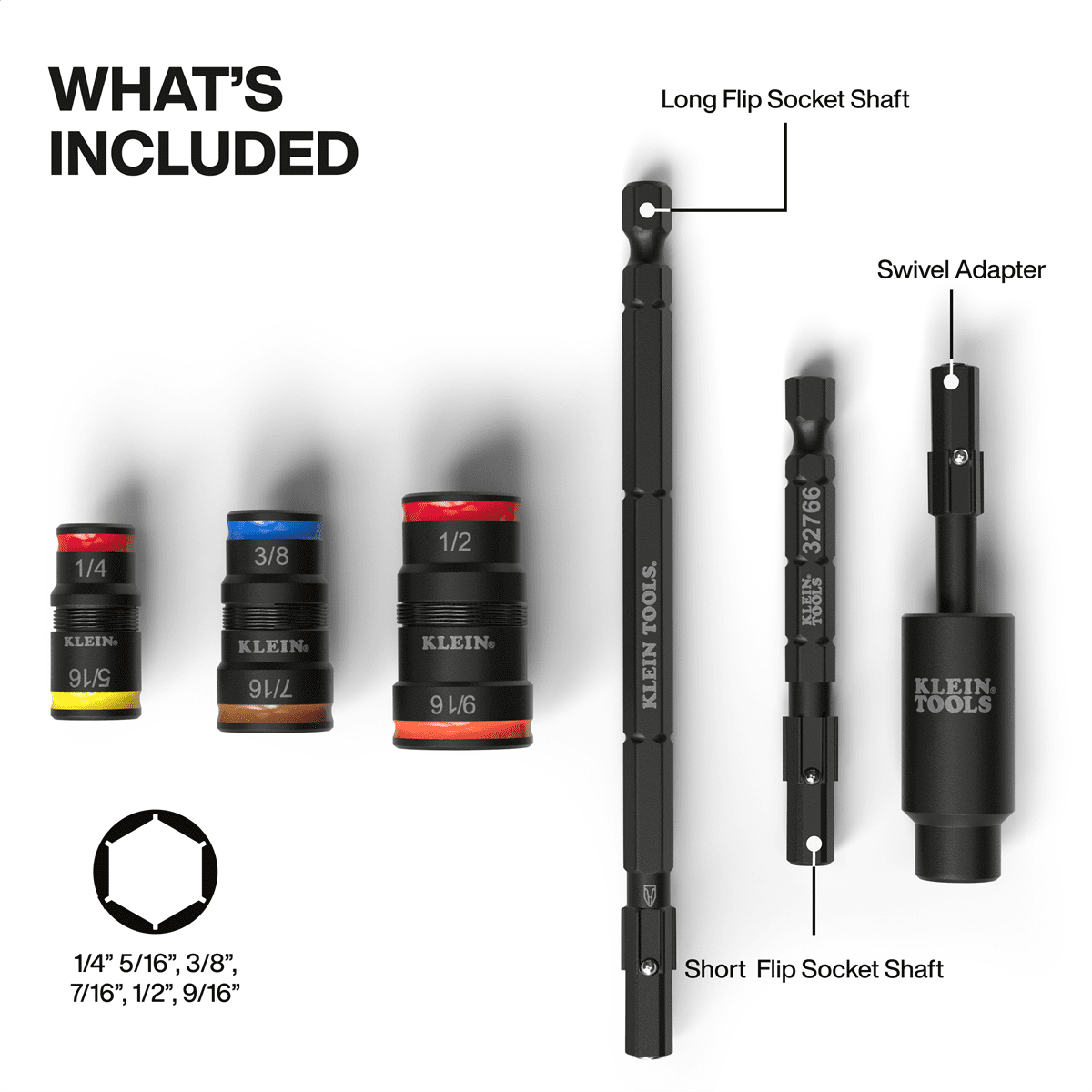 Klein Tools Impact Flip Socket Set With Swivel Adapter, 6 Piece