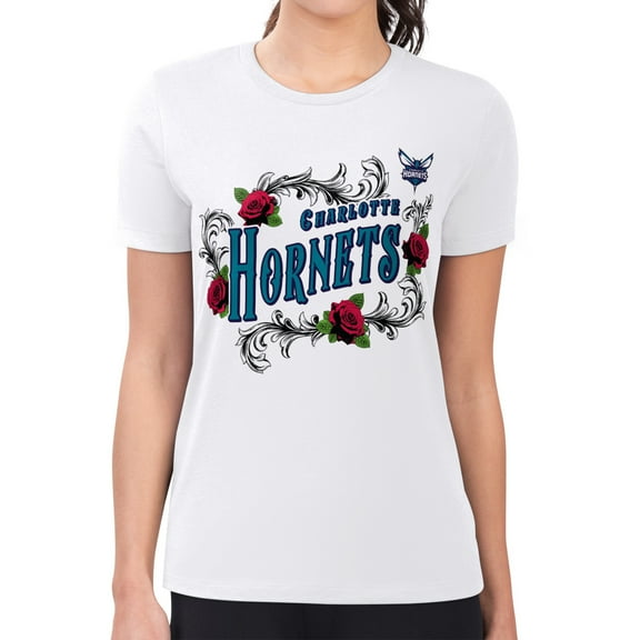 Women's G-III 4Her by Carl Banks White Charlotte Hornets Super-Slim Fit Lightweight Roses Crew Neck T-Shirt