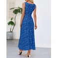 thumbnail image 3 of Merokeety Womens Summer Dresses Floral Boat Neck Tie Waist Bodycon Formal Dress Royalblue l, 3 of 5