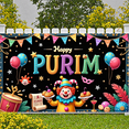 thumbnail image 6 of Golden Mask Purim Banner Purple Crown Festive Backdrop Rainbow Design Colorful Stars Celebration Background for Purim Festival Party Decoration Photo Backdrop, 6 of 9