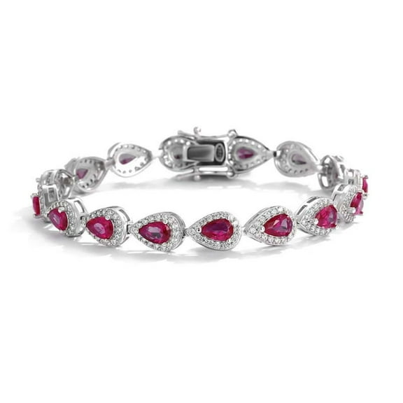 18K Gold Plated Pear Cut Created Ruby Bracelets for Women S925 Sterling Silver Tennis Bracelet for Wife 6-9 Inch