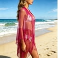 thumbnail image 6 of Hesxuno Mesh Summer Cardigans for Women Longline Beach Open Front Cover Up Fringe Boho Casual Kimono Cardigan Swimwear Bikini Coverup Red Free Size, 6 of 7