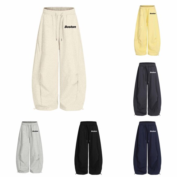 XAOFW Girls Back To School Pants Drawstring Elastic Waist Letter Print Loose Fit Curved Leg Trousers For Kids Everyday Wear Breathable Bottoms 5-6 Years