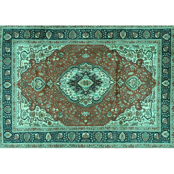 Ahgly Company Indoor Rectangle Persian Turquoise Blue Traditional Area Rugs, 5' x 8'
