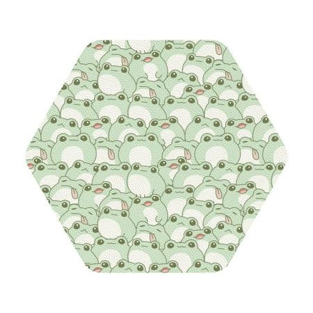

Coaee Cute Frog Print Leather Coasters Set of 6 Non-Slip Washable Cup Coasters for Home Office Bar Hexagon
