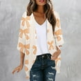 thumbnail image 2 of FAVIPT Women Kimono Cardigans Summer Hawaiian Floral Printed Blouses 3/4 Puff Sleeve Open Front Tops Beach Sun Cover Up Shirts 2025 Orange,L, 2 of 5