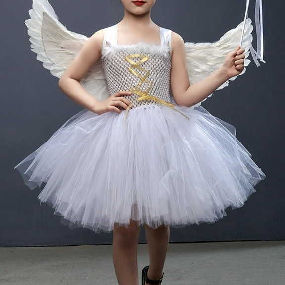 2-12Years White Angel Children's Dresses Stage Performance Walking Gowns Princess Dress Sets Girls Dresses Long Dresses For Girl Summer Resort Dresses For Girl