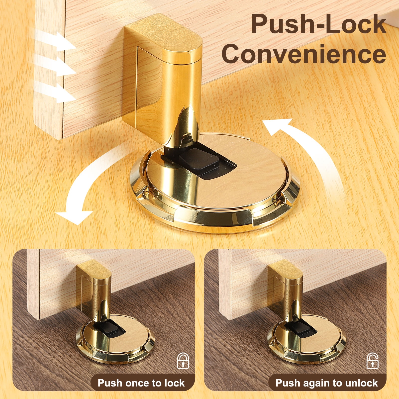 Magnetic Door Stopper, Silent Magnetic Floor Door Stop with Adhesive, Gold
