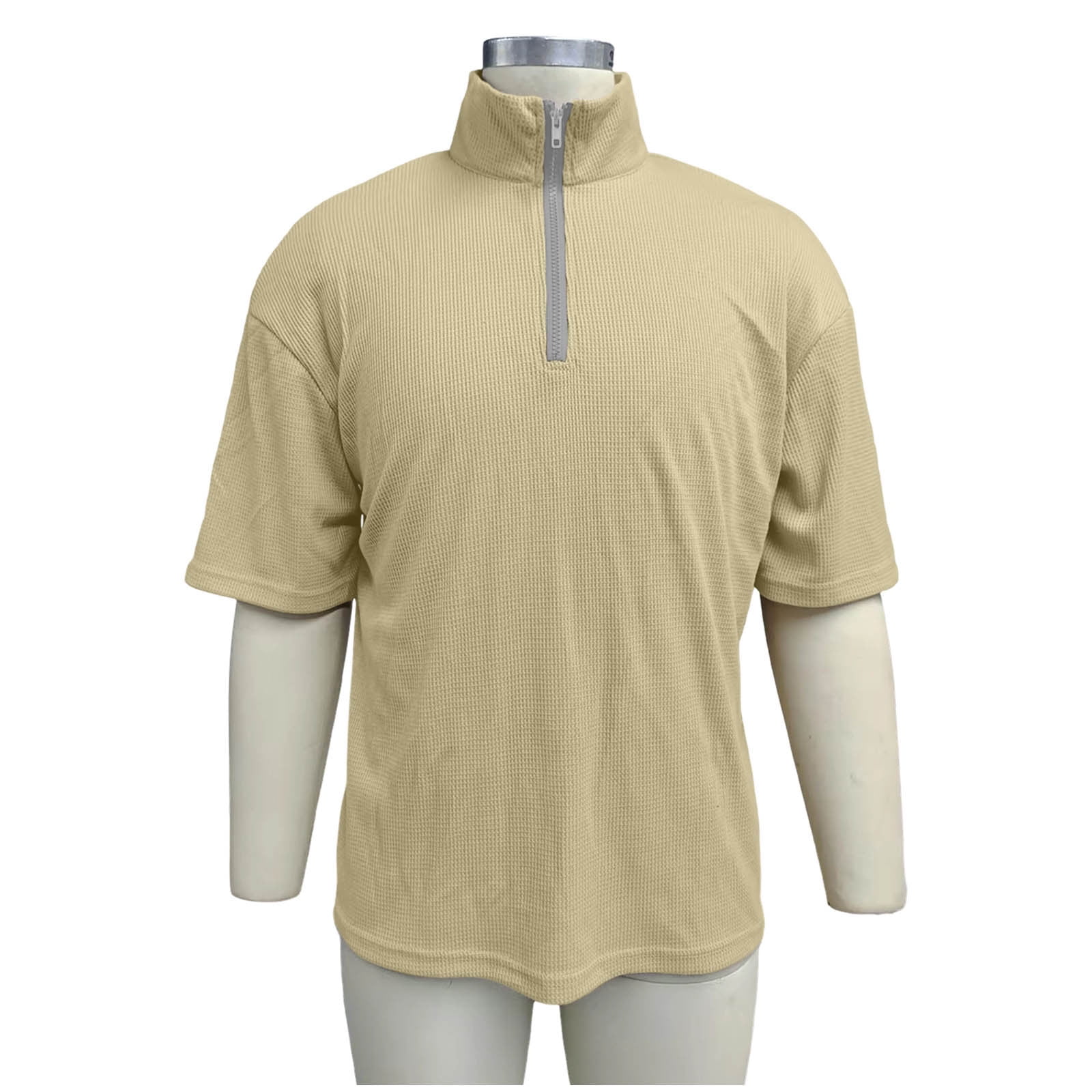 Kalauyu Men's Waffle Tees Short Sleeve Mock Neck Quarter Ziper
