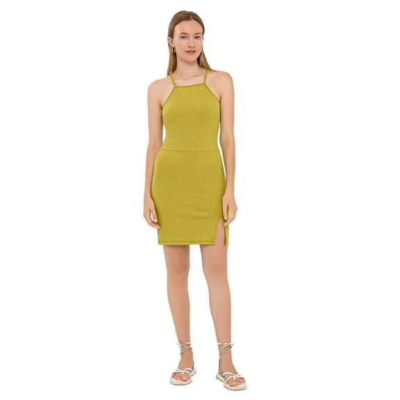 Sleeveless Halter-Neck Mini Dress with Side Slit