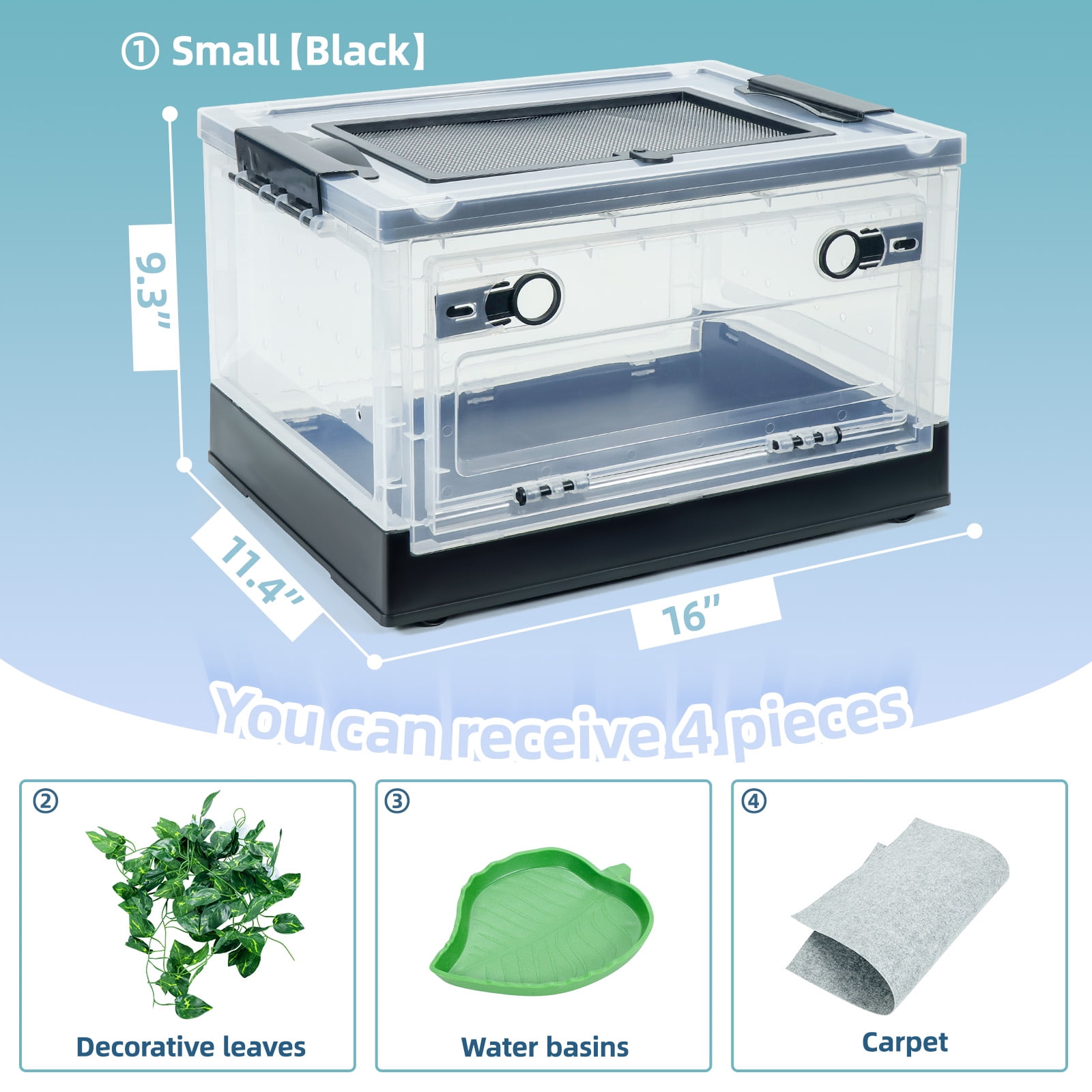 Reptile Terrarium Kit - Snake Terrarium & Bearded Dragon Tank with Clear Views Foldable Hermit Crab Cage, Lizard Tank & Crested Gecko Habitat Heat-Safe Iron Mesh Medium