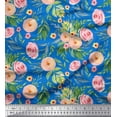 thumbnail image 1 of Soimoi Blue Rayon Crepe Fabric Leaves & Ranunculus Floral Print Fabric by the Yard 46 Inch Wide, 1 of 3