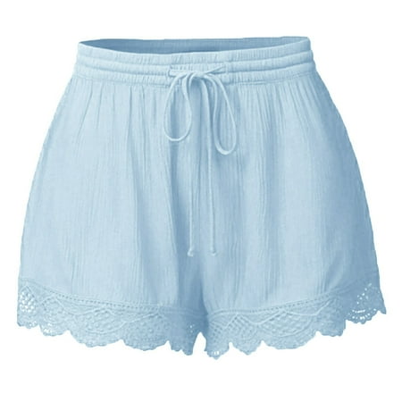 Shorts for Women Casual Plus Size Boy Shorts Underwear for Women Elastic Waist Drawstring Yoga Linen Shorts for Women Shorts Comfy Stretch Lace Running Shorts Women Trim Beach Linen