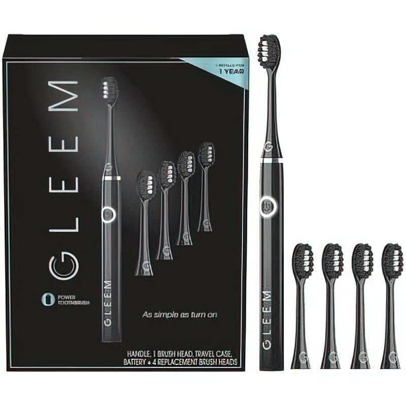 Gleem Battery Operated Power Toothbrush + 4 Replacement Heads Black