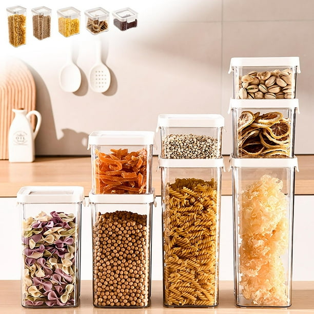 Fiudx Recipientes Herméticos de Plástico Transparente para Alimentos, Tapas Herméticas, Mantienen Frescos Los Granos y Refrigerios, Diseño Apilable Que Ahorra Espacio, Multiusos, Juego de 5 Tamaños.