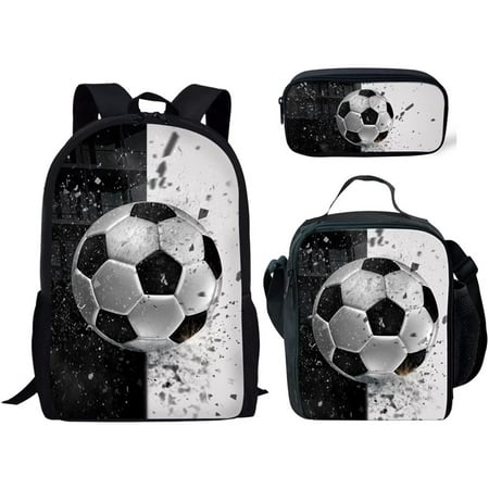

FKELYI Football Backpacking Junior High Teenagers Lightweight Pencilcase School Backpack Universal Kids Boys Girls Picnic Keep Warm Mealcase Daypacks 3pcs