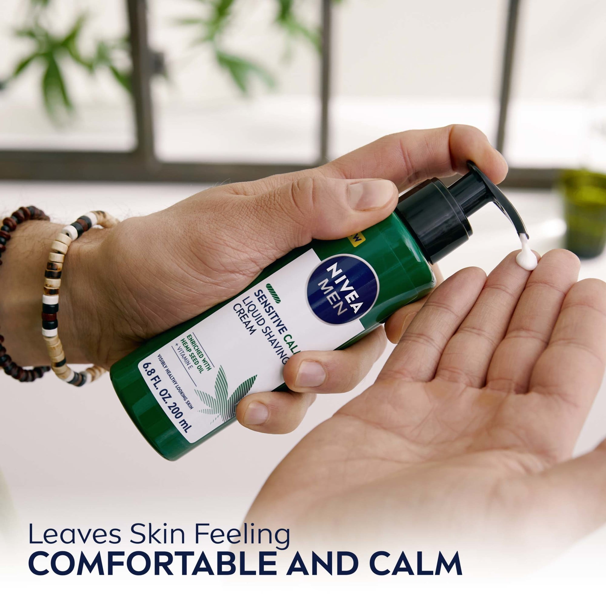 NIVEA MEN Sensitive Calm Liquid Shaving Cream, Hemp Seed Oil and Vitamin E, 6.8 fl oz Pump