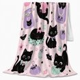 thumbnail image 2 of Black Cat Portrait Bright Feline Artwork Playful Graphic Style Cat Lovers Whimsical Feline Motif Warm Flannel Blanket, Pet Adoption Gift for Living Room and Bedroom Home Decor, 2 of 7