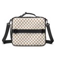 thumbnail image 2 of Brown and White Checkered Pattern Insulated Lunch Bag with Shoulder Strap and Bottle Holder,Bento School Lunch Bag Box,11x9.5x3.5 Inches, 2 of 5