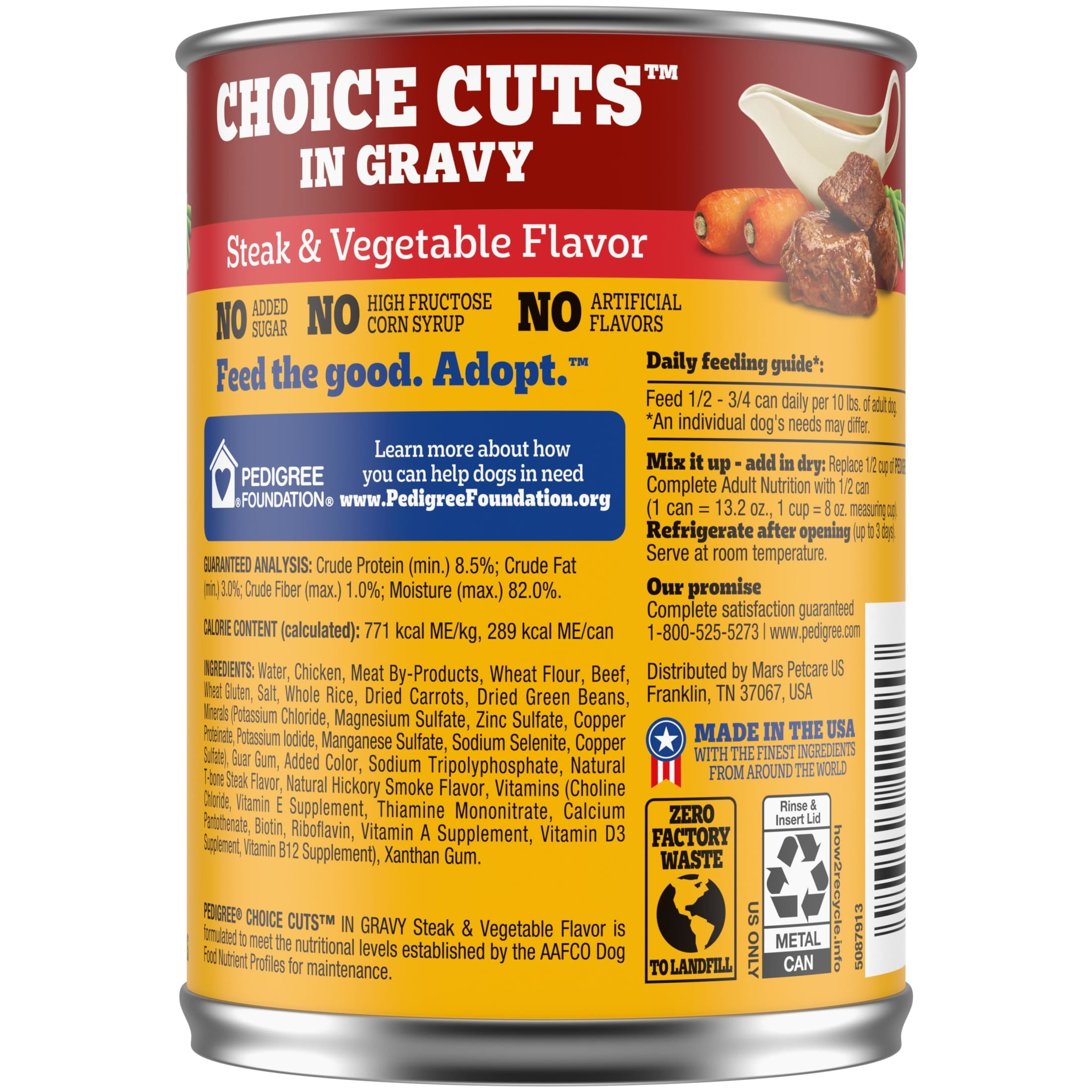 Pedigree Choice Cuts In Gravy Adult Wet Dog Food Steak & Vegetable Flavor, 13.2 Oz Cans 12 Pack