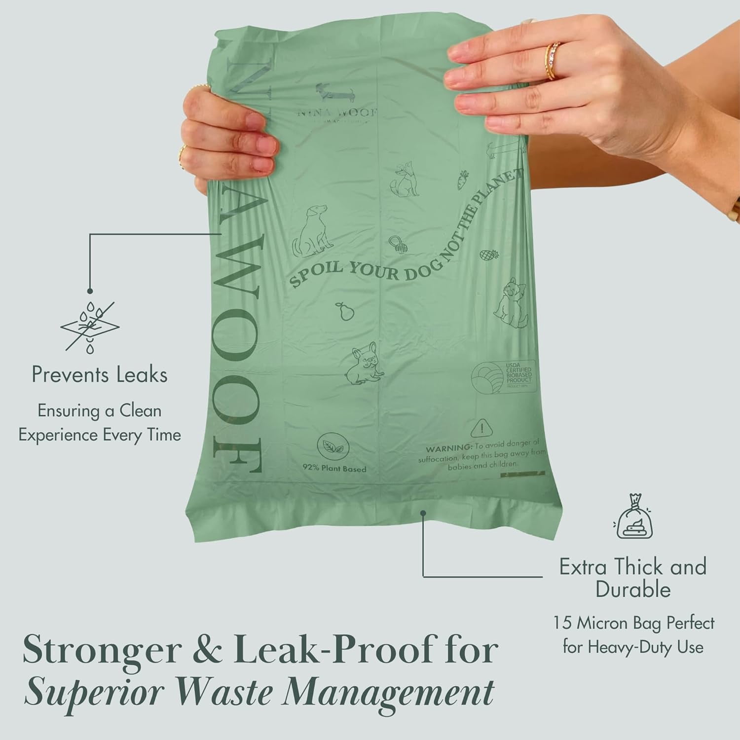 Eco-Friendly 92% Plant-Based Dog Poop Bags Rolls -90 Extra Thick, Durable, Leak-Proof, Odorless, Convenient Disposal - USDA Certified, Heavy-Duty Trash Bags and Garbage Bags