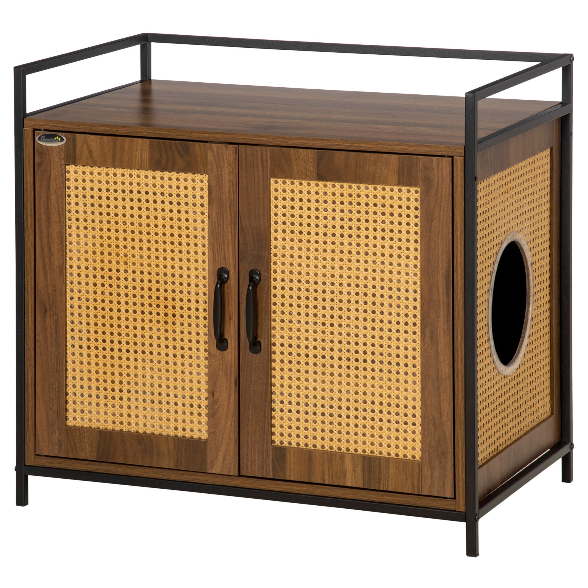 PawHut Shelved Hidden Litter Box Enclosure with Spacious Top Interior, Large Cat Litter House End Table for Indoor Cats with Hidden Storage Cabinet