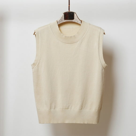 EGNMCR Sweaters for Women Women's New Autumn And Winter Warm Keeping Fashion Round Neck Knitted Vest Overlapping Cuff Sweater Vest