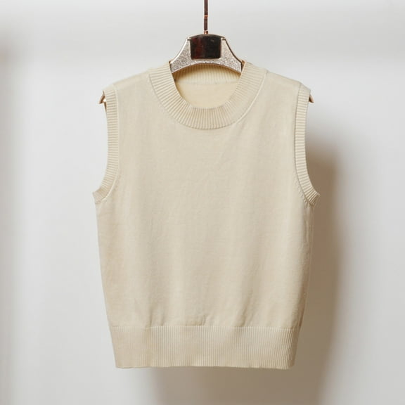 Odbmxy Women's Sweaters Sleeveless Pullover Sweater Vest Women Plus Knitted Solid Regular Beige Sweaters
