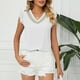 thumbnail image 2 of Blusa de gasa con cuello en V de encaje para mujer, camisa de verano de manga corta con volantes, Tops para el trabajo, citas, compras, fines de semana en casa, blanco S, 2 of 6