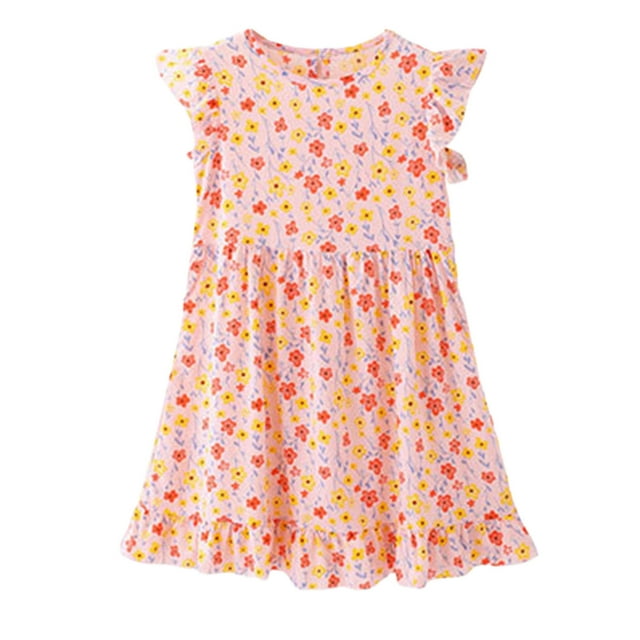 WEIYLL Robes Préadolescentes pour Filles Florales Légères Respirantes Douces Robe Orange 11-13 Ans