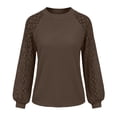 thumbnail image 5 of ZDNIXIAN Loose Fit Tees Blouses ,Hollow Lace Raglan Puff Long Sleeve Top, Crew Neck Loose Fit Solid Color Pullover Shirt, 5 of 5