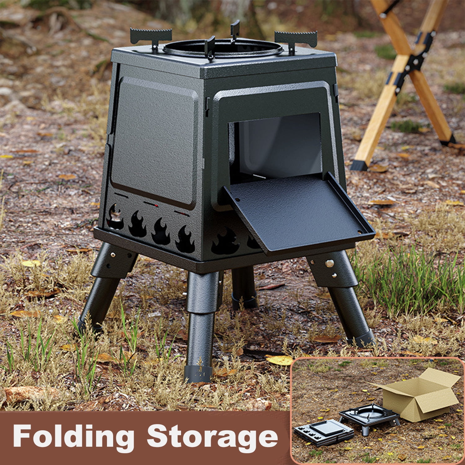 Outdoor Camping Wood Stove, Suitable For Hiking And Outdoor Cooking, Easy To Carry And Assemble, High-Efficiency Combustion