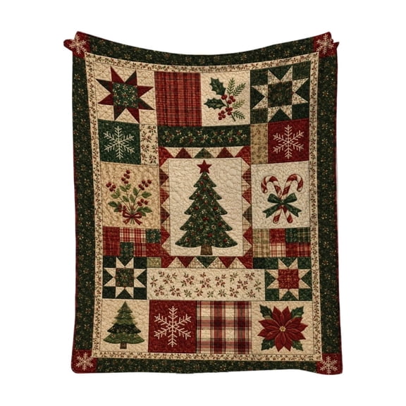 Lpvtoar Christmas Throw Blanket, Holiday Patchwork Flannel Soft Cover for Sofa Bedroom Seasonal Decor and Cozy Home Accent,27.56"x39.37"