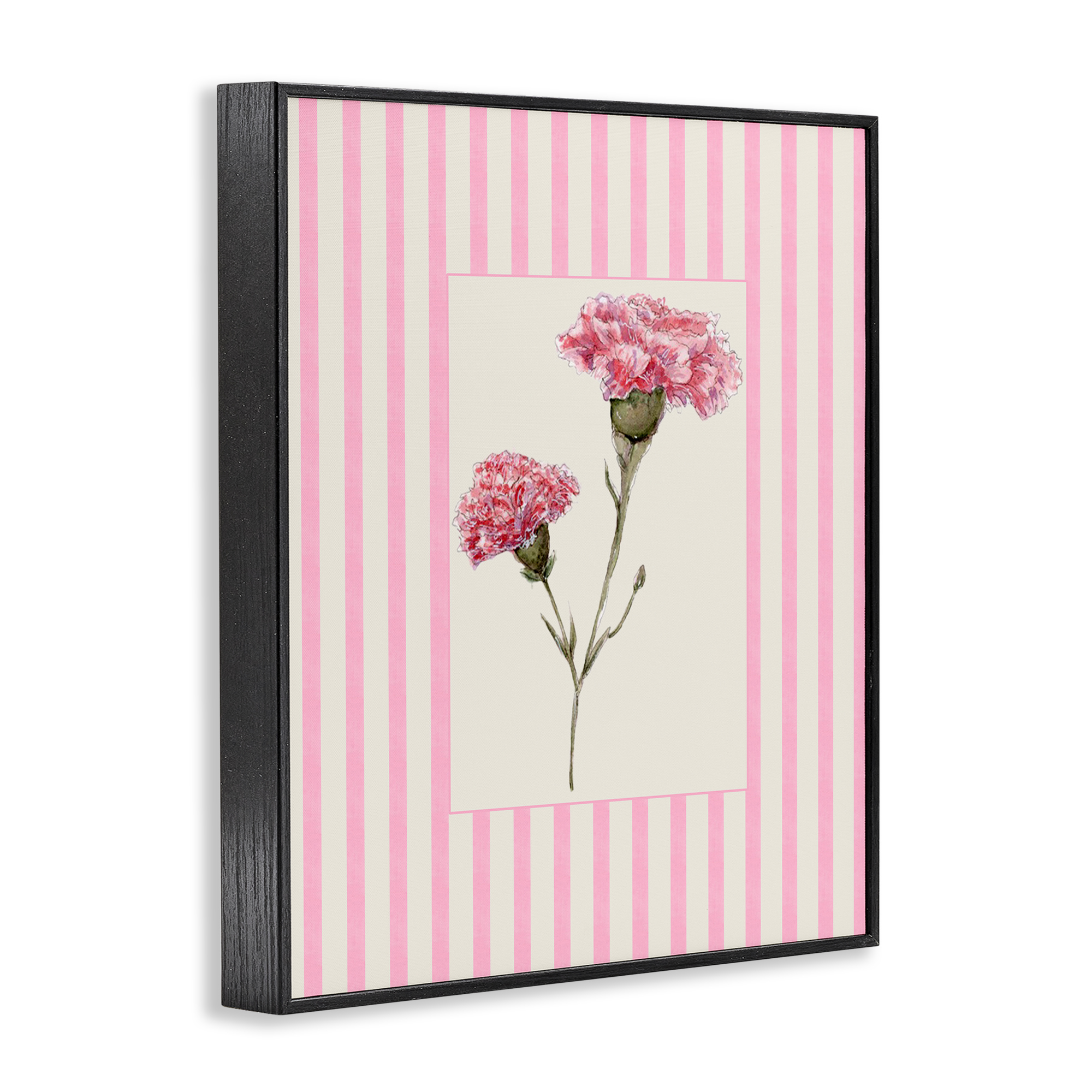 Pink Stripe Carnation Black Framed Giclee Art, design by Lisa Wehmeyer
