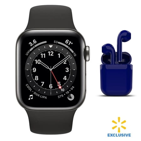 Restored | Apple Watch Series 6 | 40mm | Space Gray | GPS | Bundle: USA Essentials Bluetooth/Wireless Airbuds By Certified 2 Day Express (Refurbished)