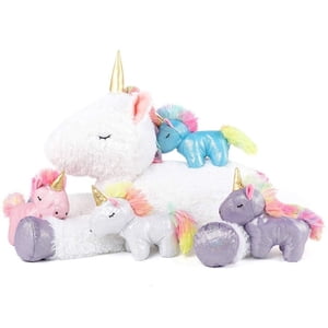Morismos Unicorn Mommy with 4 Baby Unicorns Plush Set, 5 Pieces