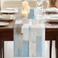 thumbnail image 3 of Blue Brown Color Blocks Table Runner 70 Inches Long,Modern Abstract Oil Painting Art Cotton Linen Table Runners Dresser Scarves,Fabric Tabletop Scarf Furniture Cover for Home Dinner Party 13"x70", 3 of 9