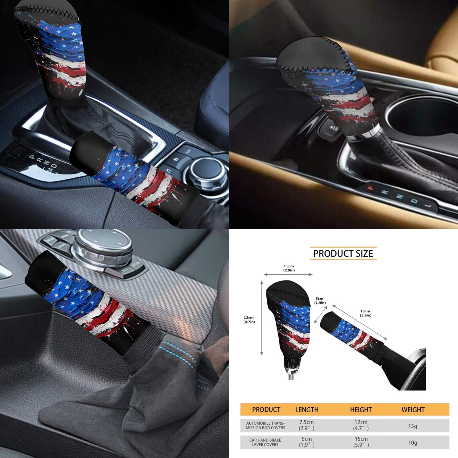 Garronmavis American Flag Seat Covers Full Set with Steering Wheel Wrap Gear Shift Cover Handbrake Sleeve Headrest Protectors Cup Coasters Decor Accessories Fit for Sedans Van Truck SUV