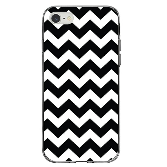 DistinctInk Clear Shockproof Hybrid Case for iPhone 7 8 SE (2020 Model) 4.7" Screen TPU Bumper Acrylic Back Tempered Glass Screen Protector - Black & White Chevron Stripes - Chevron Stripes Pattern