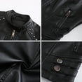 thumbnail image 4 of Chaqueta de cuero para mujer, chaqueta de motorista corta, cuello alto, cremallera, chaqueta de cuero, chaqueta de entretiempo para otoño y primavera, 4 of 6