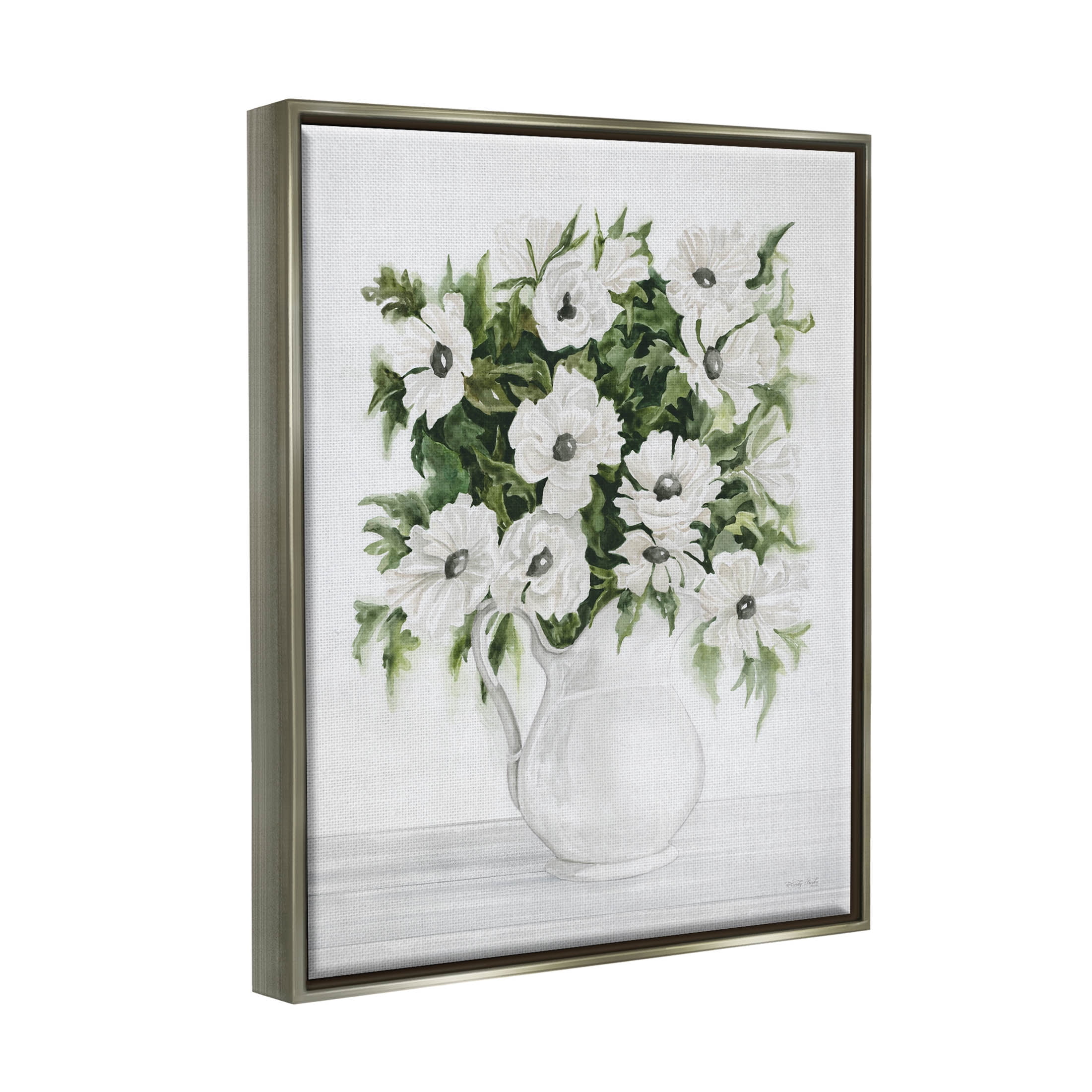Stupell Industries Blooming White Flowers Still Life Vase Painting Luster Gray Floating Framed Canvas Print Wall Art, Design by Cindy Jacobs