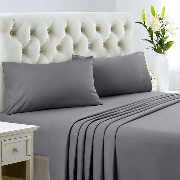 500 Thread Count 100% Egyptian Cotton 3-Piece Flat Sheet (1 Flat + 2 Pillow Covers) Size Queen Color Grey Solid