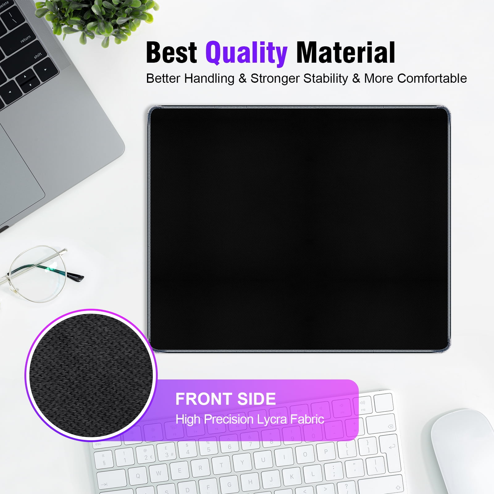 Mouse Pad Non-Slip Desk Mat for Computer Desk Office Essentials Desk Accessories 8.3x10.2In Black