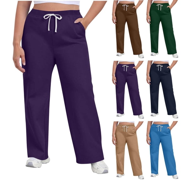 Oksale Womens Plus Size Sweat Pants Petite Length Elastic Drawstring Sweatpants with Pockets Comfy Girlfriend Athletic Jogging Pants for Hiking Purple XL