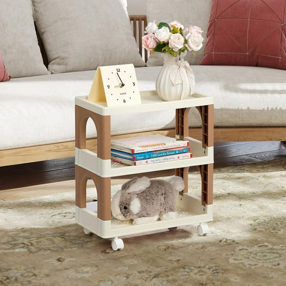 3 Tier Plastic Rolling Cart with Wheels, Multifunction Storage Organizer,